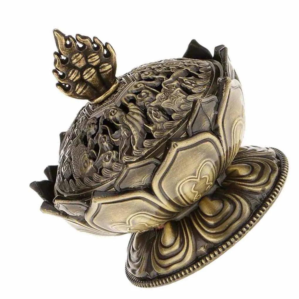 Chinese Buddha Flower Incense burner Alloy Handmade Censer for Buddhist Home Office Decoration