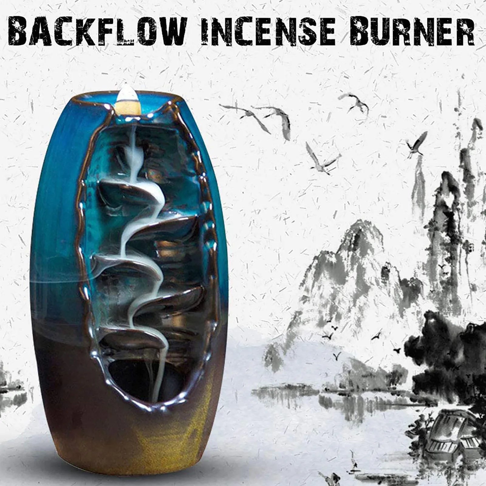 Ceramic waterfall reflux incense burner Creative home decoration Creative home living room candles romantic dining table
