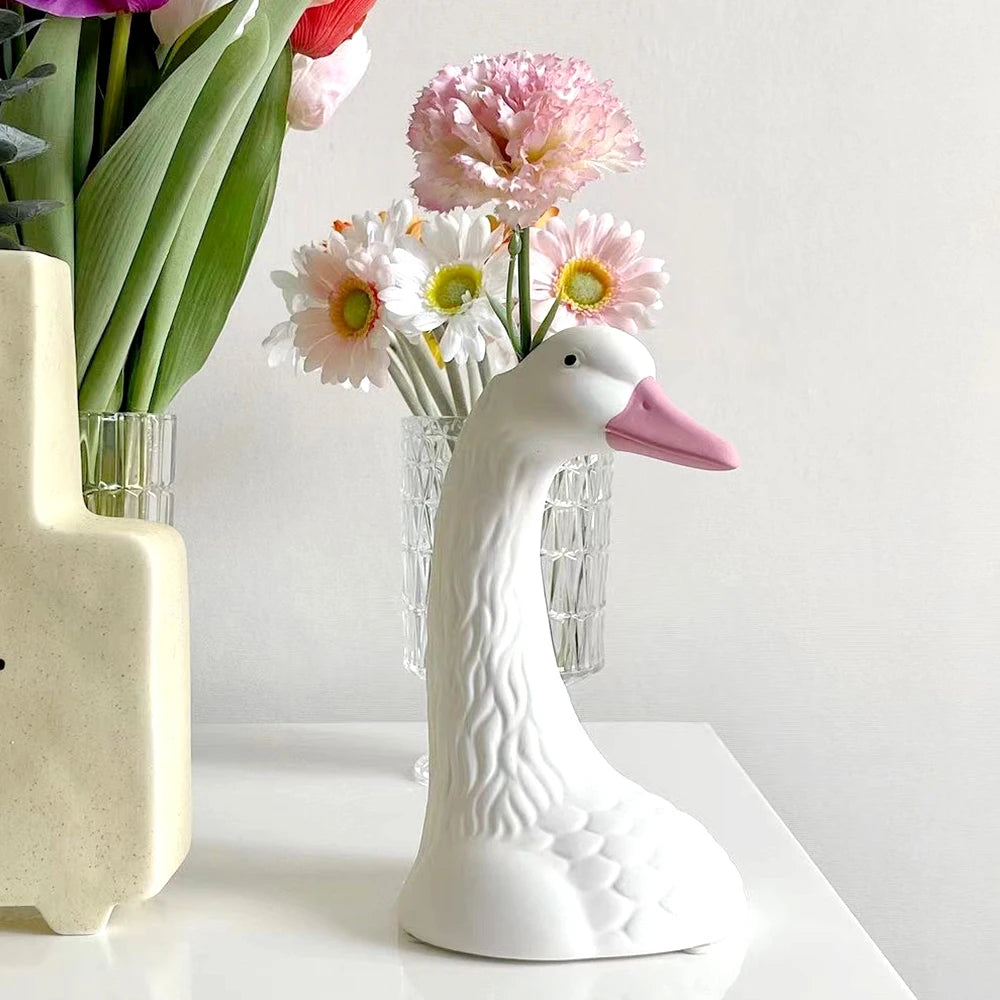 Swan Flower Vase Pink Gold Elegant Funky Design Vases Living Room