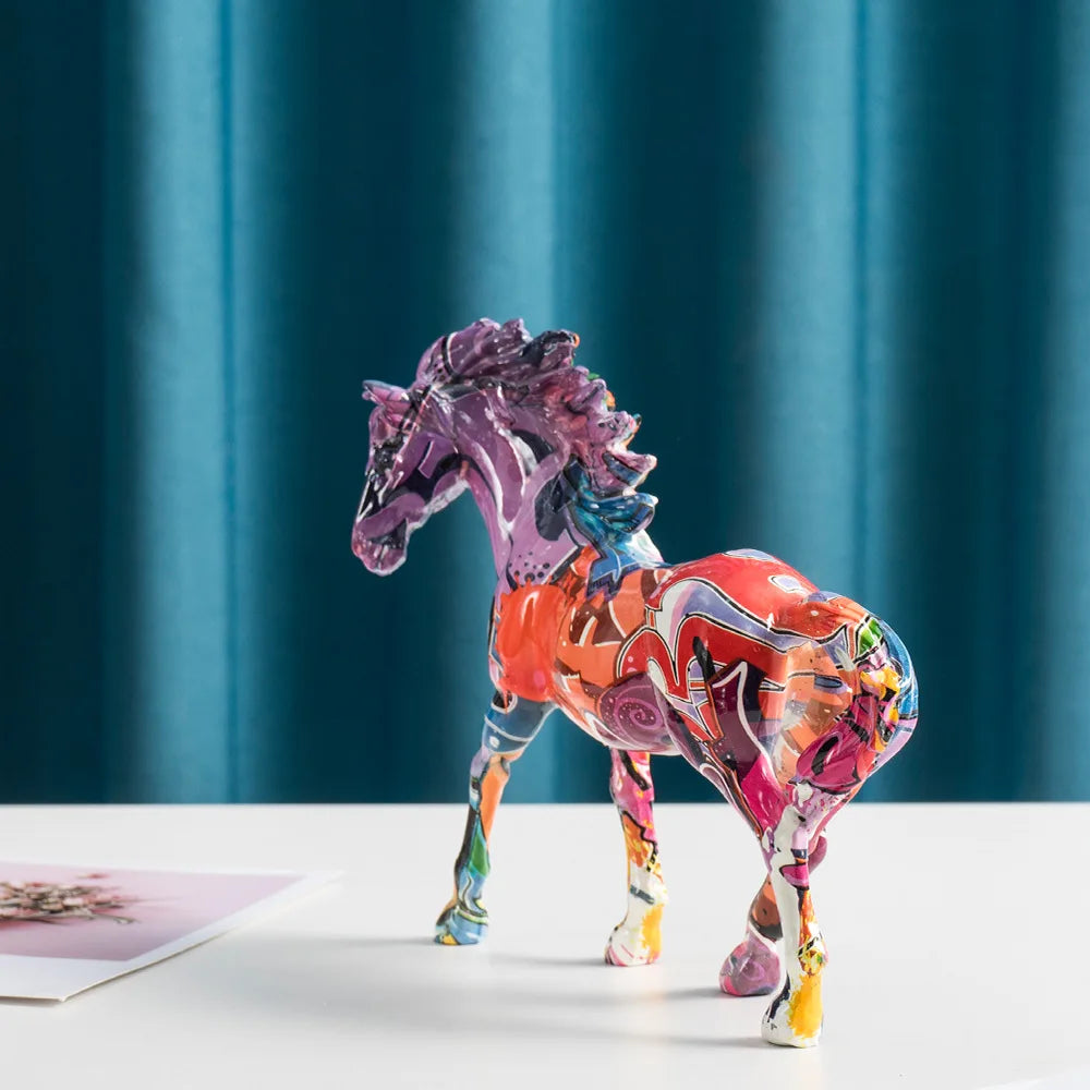 Resin Horse Statues Graffiti Animals Sculptures Handmade Art Crafts Home