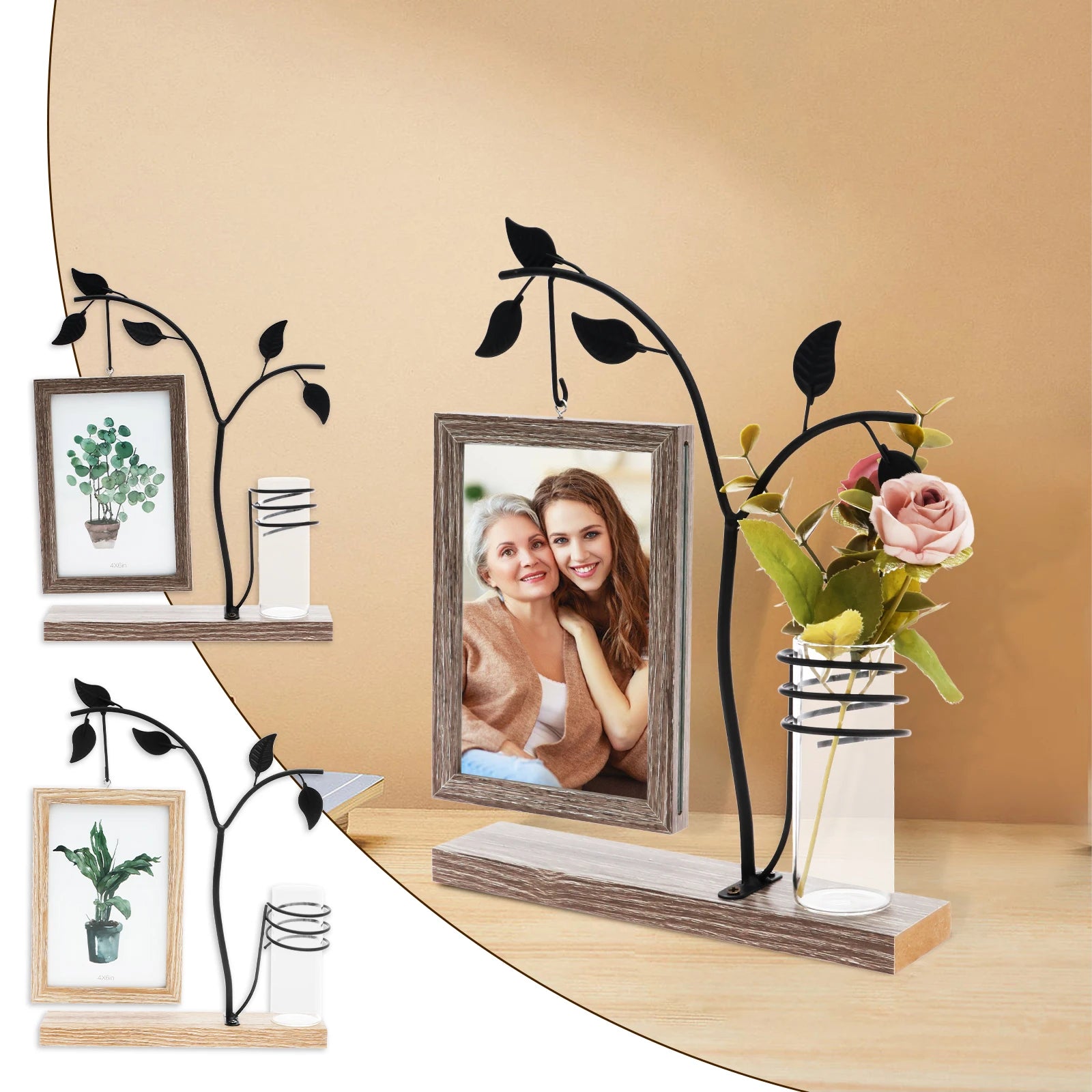 4x6 Picture Frame with Stand and Glass Vase for Flowers