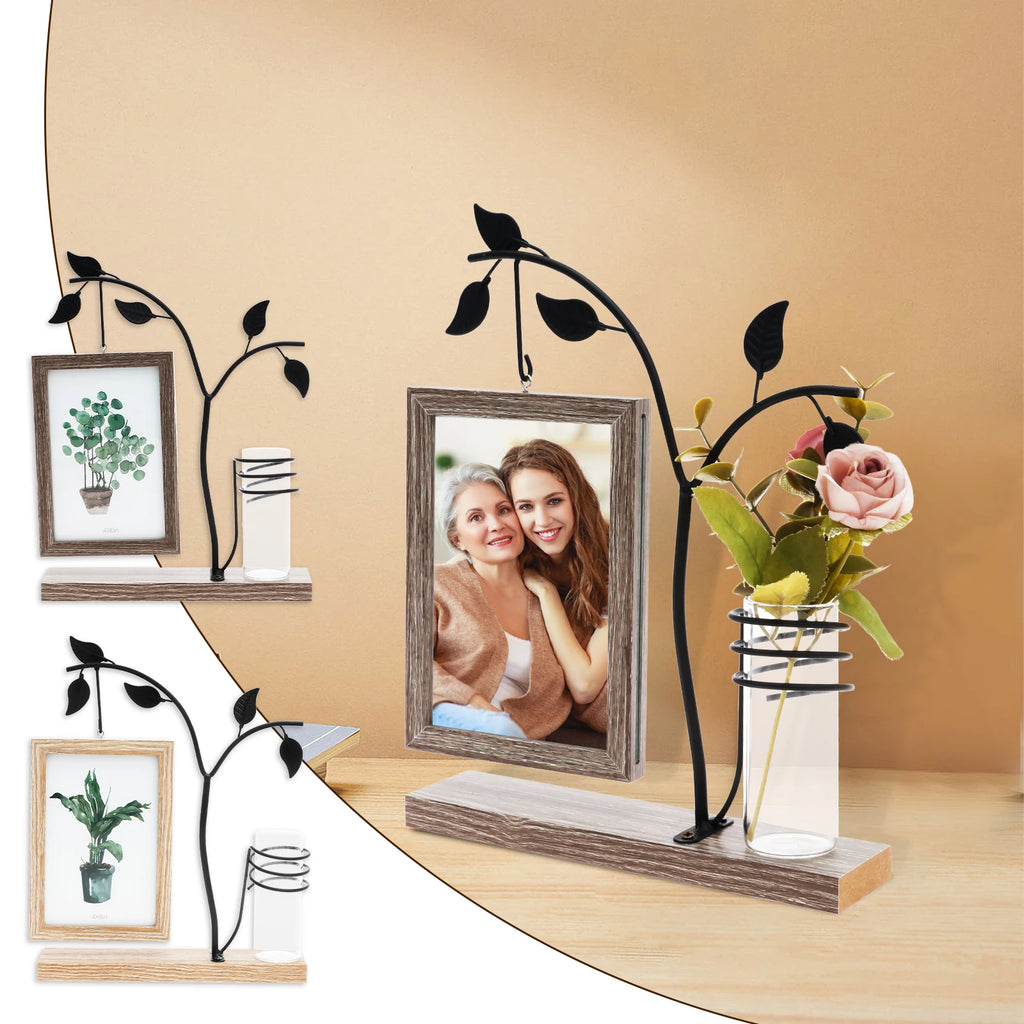 4x6 Picture Frame with Stand and Glass Vase for Flowers
