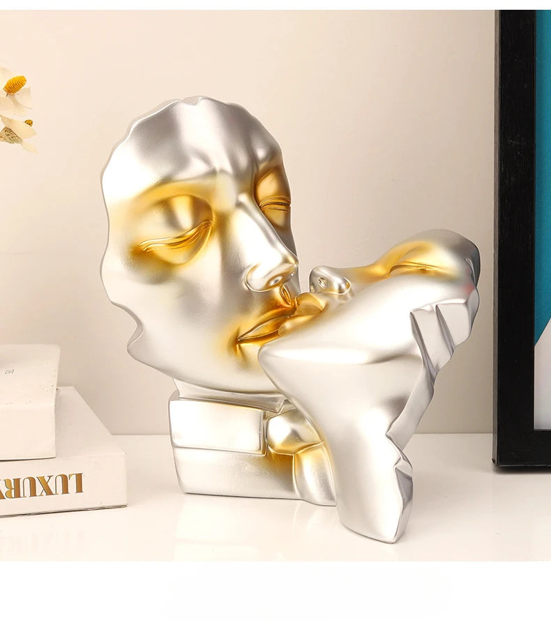 Resin Crafts Abstract Portrait Sculpture Couple Gold Head Ornament
