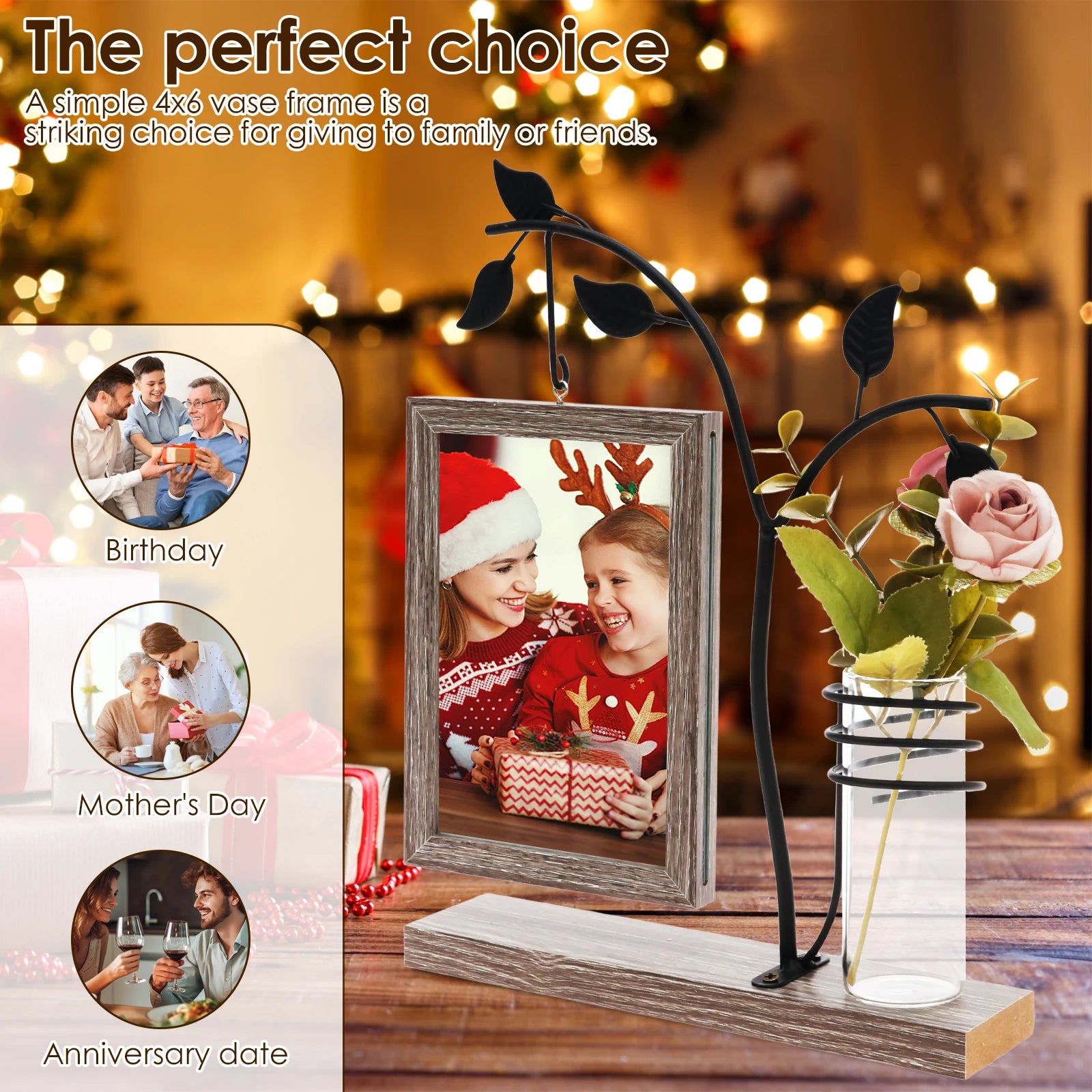 4x6 Picture Frame with Stand and Glass Vase for Flowers