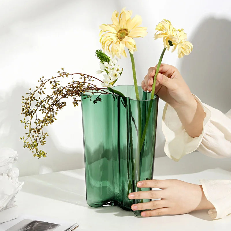Green Glass Vase Modern Styel Transparent Flower Vase Floral