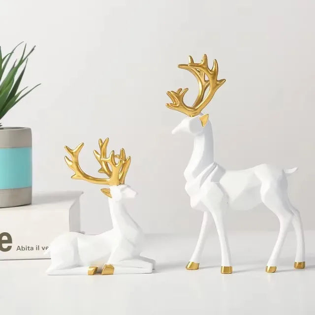 Resin Geometric Elk Sculpture Standing Gold Deer Statues Festival Reindeer Home Decor Living Room TV Cabinet Ornaments