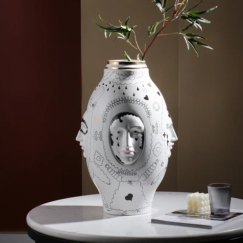 Facial Ceramic Vase Desktop Flower Arrangement Floral Organ Large Hydroponic Vase
