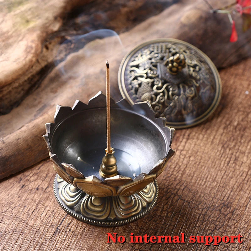 Lotus Flower Incense Burner Buddhism Buddha Holder Brass Mini Sandalwood