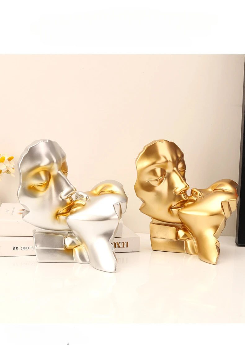 Resin Crafts Abstract Portrait Sculpture Couple Gold Head Ornament