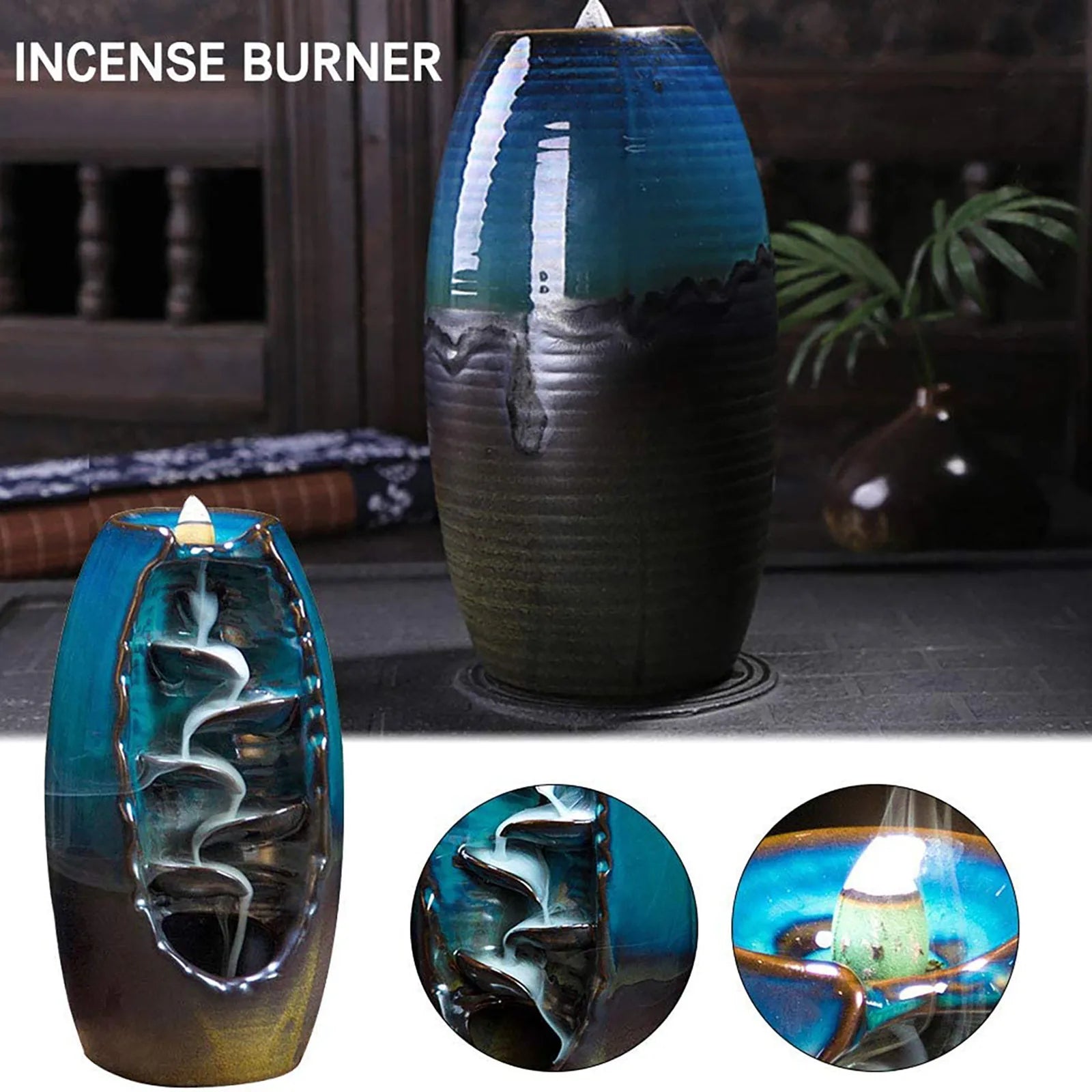 Ceramic waterfall reflux incense burner Creative home decoration Creative home living room candles romantic dining table