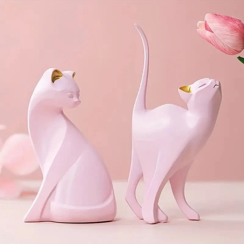 Resin Couples Cat Statues for Home Decorations Animal Figurine