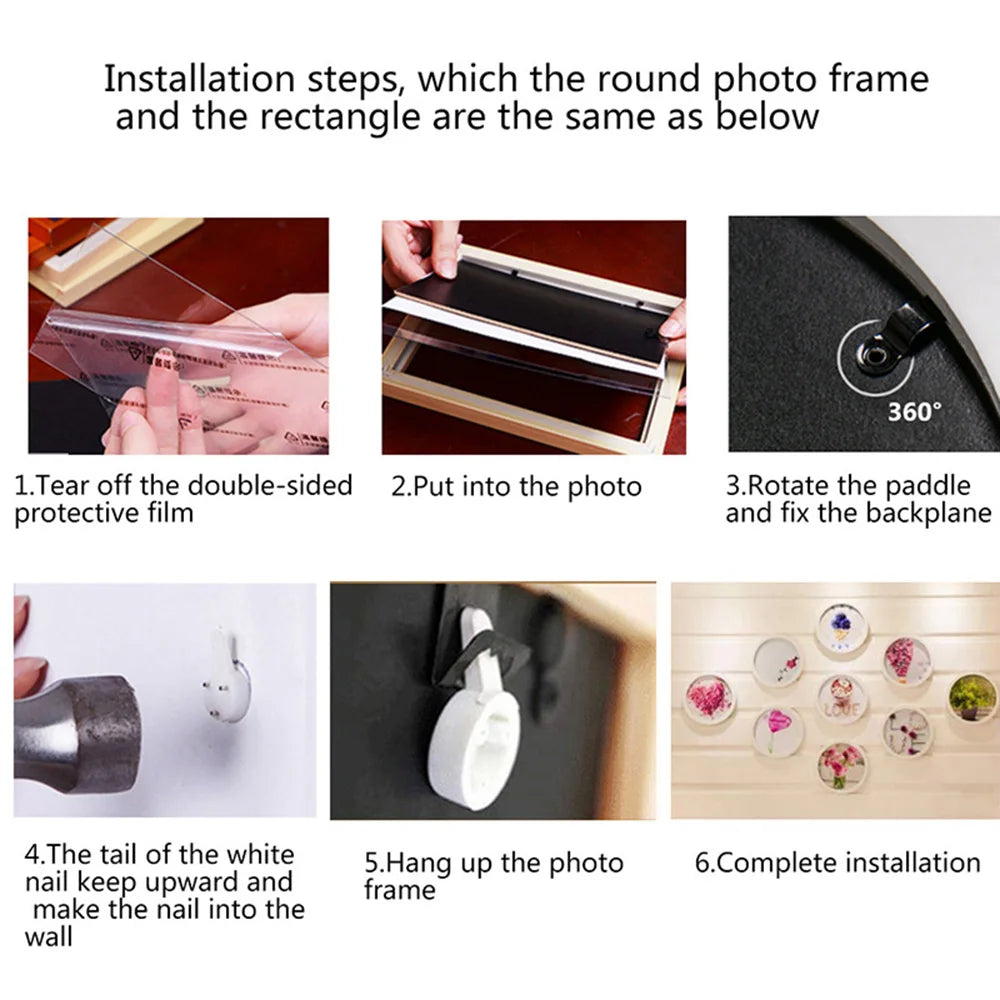 Round Photo Frame DIY Wooden Wall Mounted Hanging Picture Frame