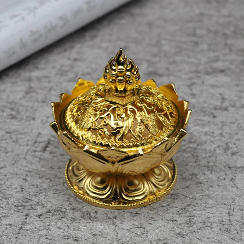 Lotus Flower Incense Burner Buddhism Buddha Holder Brass Mini Sandalwood