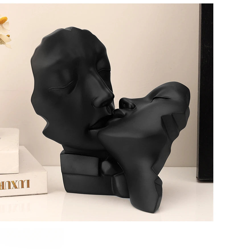 Resin Crafts Abstract Portrait Sculpture Couple Gold Head Ornament