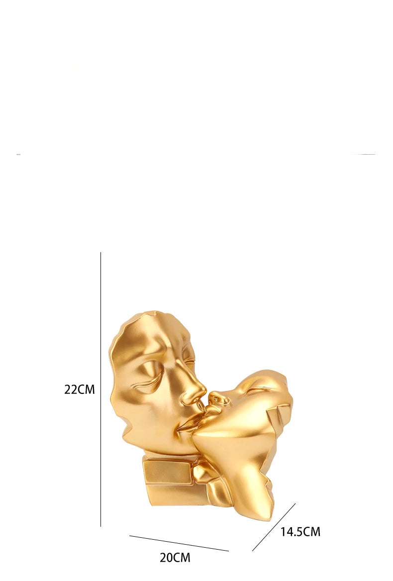 Resin Crafts Abstract Portrait Sculpture Couple Gold Head Ornament