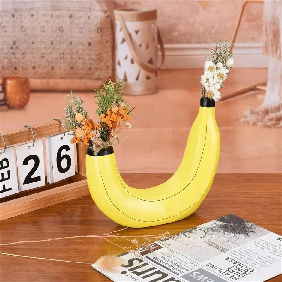 Banana Vase Resin Flower Vase Cute Banana Shape Tabletop Decorative Vase