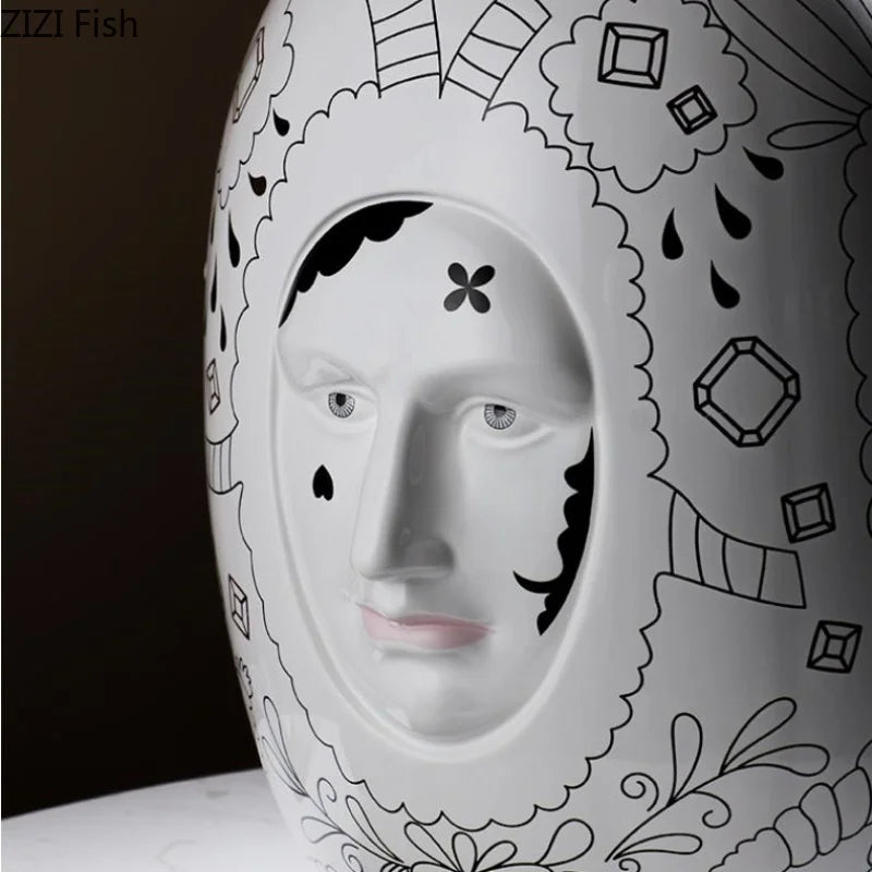Facial Ceramic Vase Desktop Flower Arrangement Floral Organ Large Hydroponic Vase