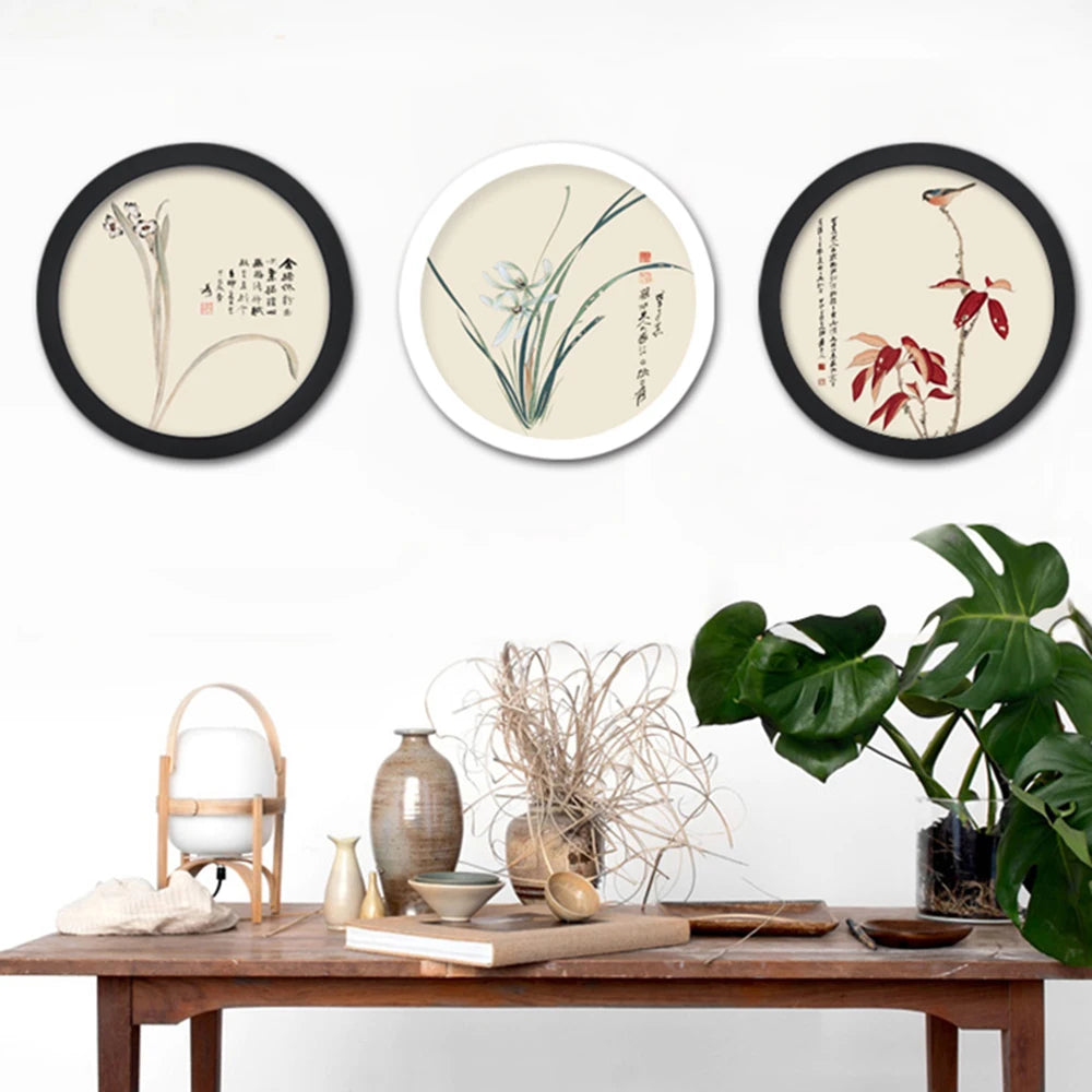 Round Photo Frame DIY Wooden Wall Mounted Hanging Picture Frame
