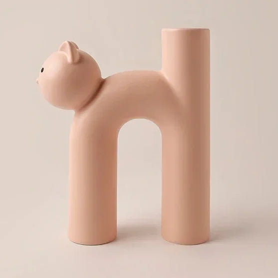 Ceramic Flower Vase H-shaped Cute Tubular Kawaii Cat Vase