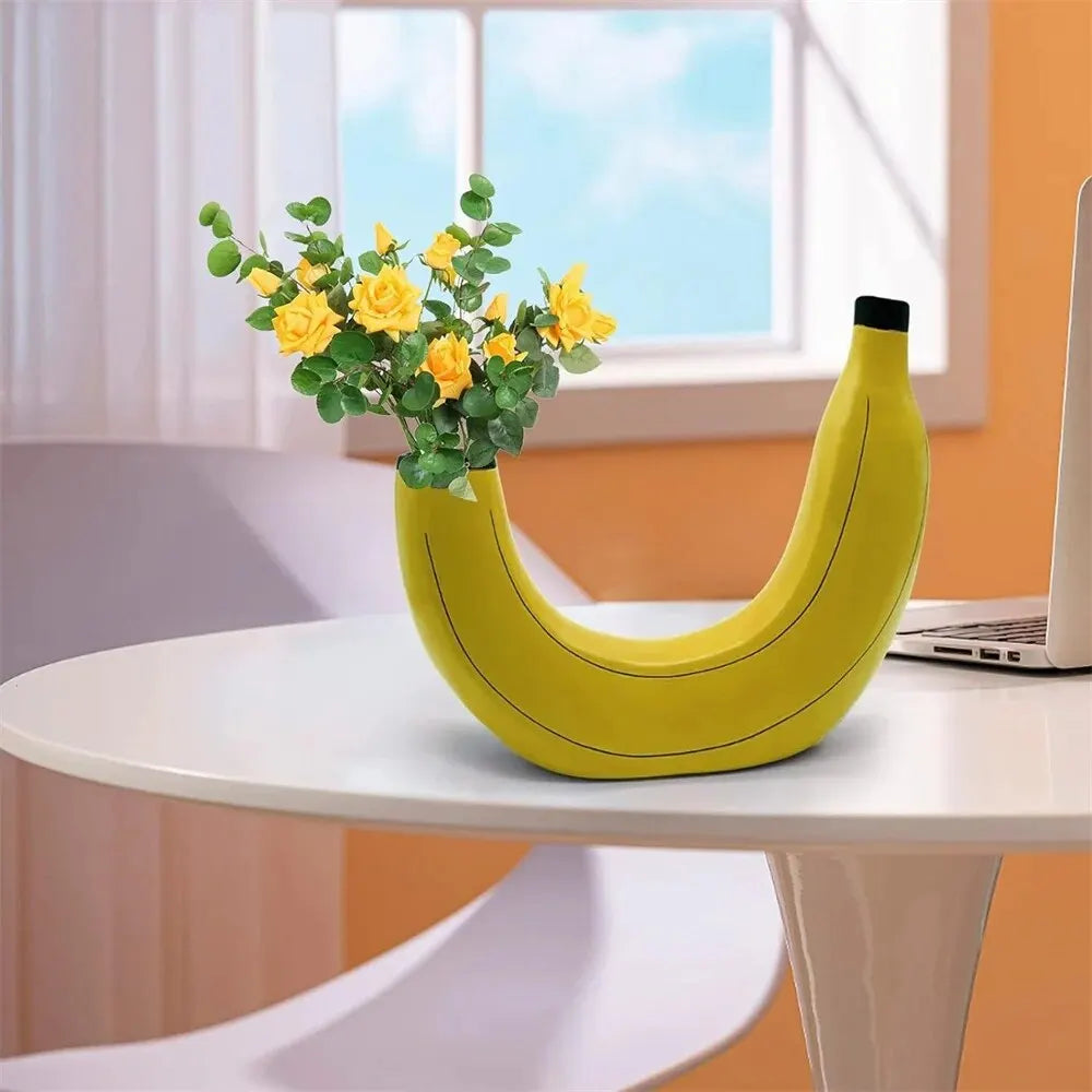 Banana Vase Resin Flower Vase Cute Banana Shape Tabletop Decorative Vase