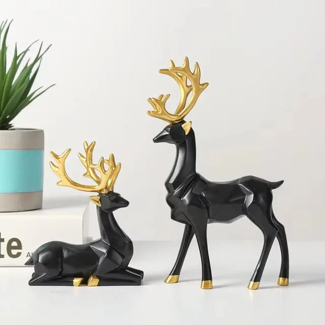 Resin Geometric Elk Sculpture Standing Gold Deer Statues Festival Reindeer Home Decor Living Room TV Cabinet Ornaments
