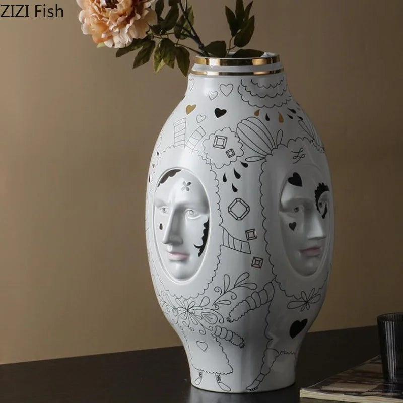 Facial Ceramic Vase Desktop Flower Arrangement Floral Organ Large Hydroponic Vase