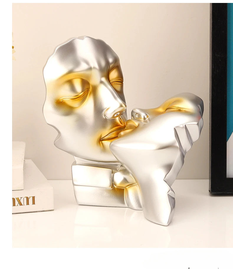 Resin Crafts Abstract Portrait Sculpture Couple Gold Head Ornament