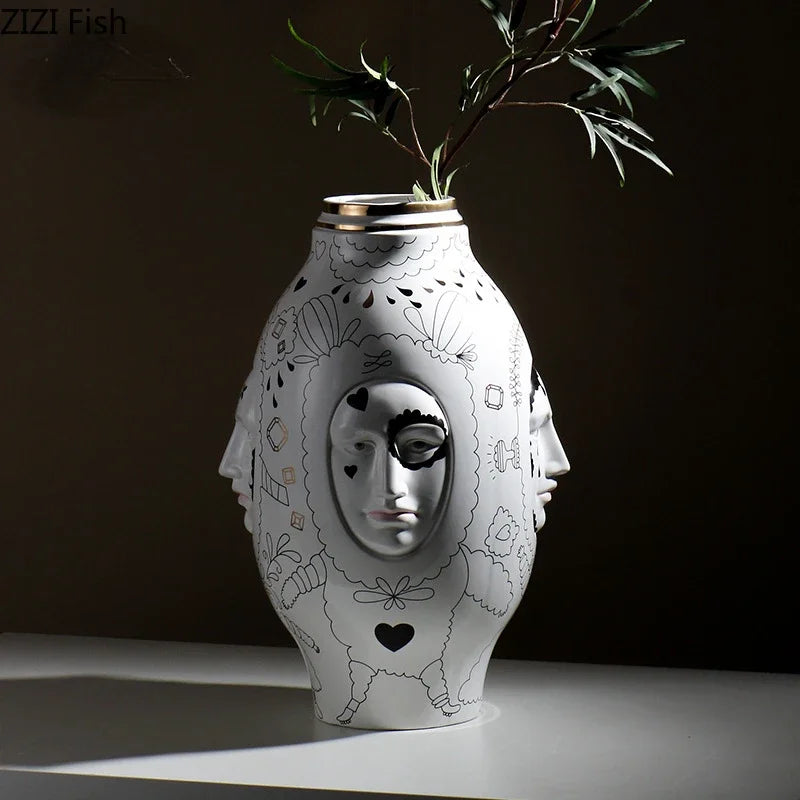 Facial Ceramic Vase Desktop Flower Arrangement Floral Organ Large Hydroponic Vase