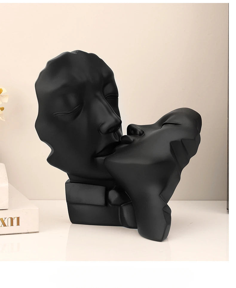 Resin Crafts Abstract Portrait Sculpture Couple Gold Head Ornament