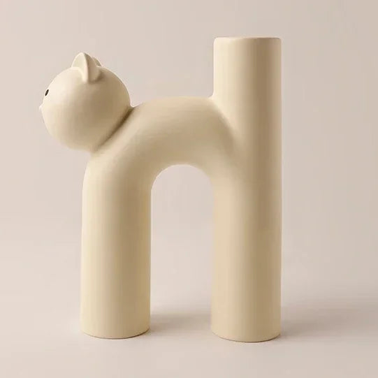 Ceramic Flower Vase H-shaped Cute Tubular Kawaii Cat Vase