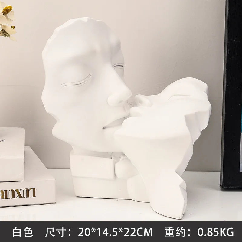 Resin Crafts Abstract Portrait Sculpture Couple Gold Head Ornament