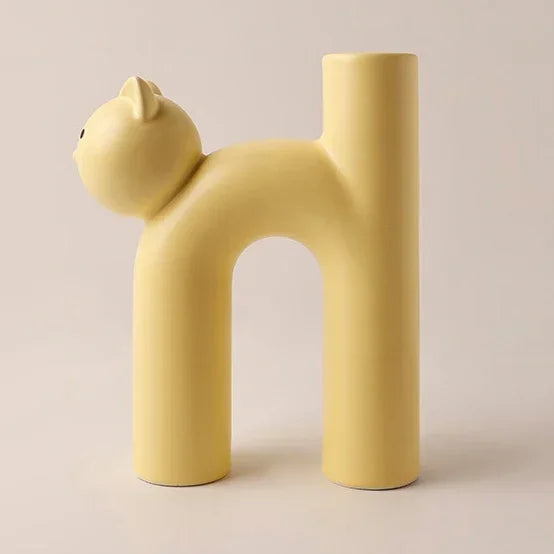 Ceramic Flower Vase H-shaped Cute Tubular Kawaii Cat Vase