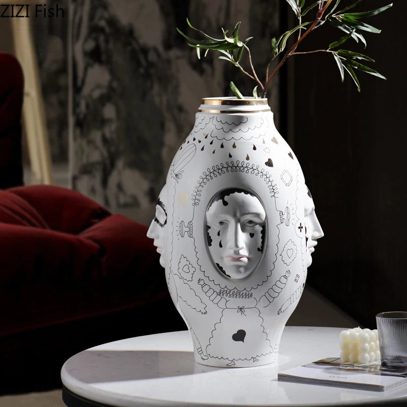 Facial Ceramic Vase Desktop Flower Arrangement Floral Organ Large Hydroponic Vase