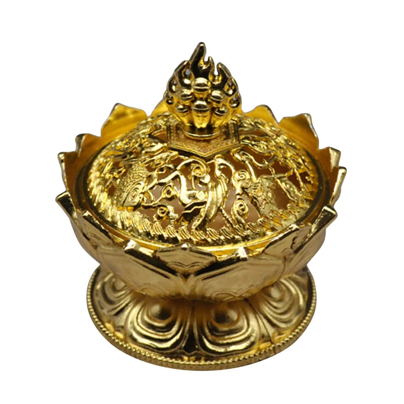 Lotus Flower Incense Burner Buddhism Buddha Holder Brass Mini Sandalwood