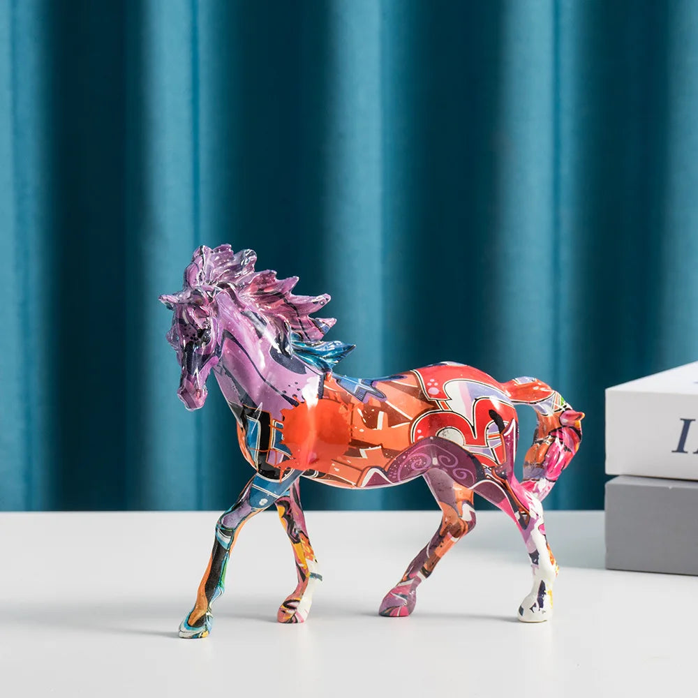 Resin Horse Statues Graffiti Animals Sculptures Handmade Art Crafts Home