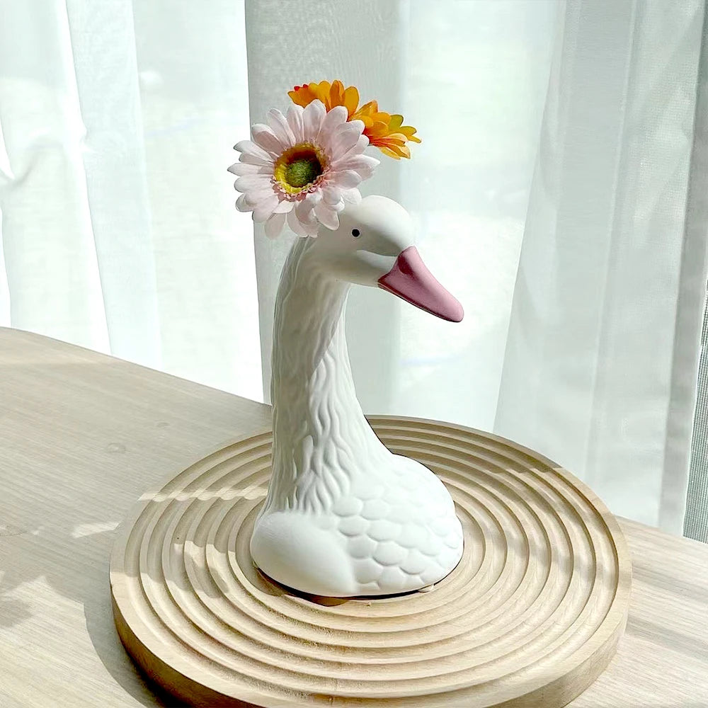 Swan Flower Vase Pink Gold Elegant Funky Design Vases Living Room