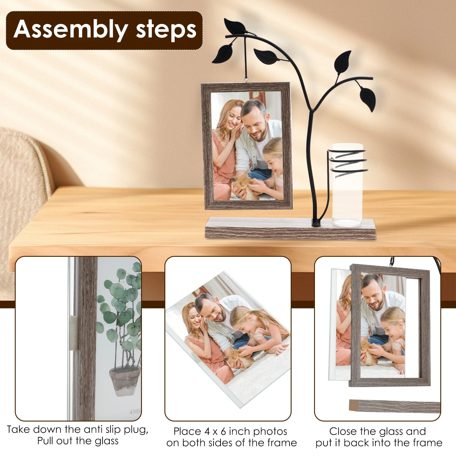 4x6 Picture Frame with Stand and Glass Vase for Flowers